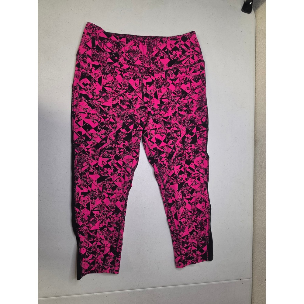 Nike Dri-FIT Womens Pink Black Geometric Abstract Crop Leggings Size M
